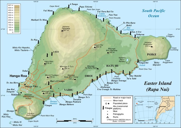 Karte der Osterinsel (Rapa Nui / Isla de Pascua)